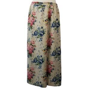 Koret Stephanie Vintage Tan Red Blue Yellow Wrap Style Floral Maxi Skirt Size 14
